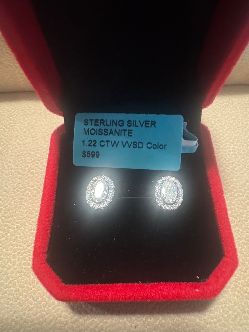 Sterling Silver Moissanite Oval Halo Stud Earrings - Silver